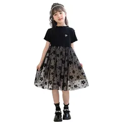 【新品】 [Ｋａｙｉｙａｓｕ] 子供 ドレス 黒 女の子 ワンピース フォーマル ピアノ 発表会 半袖 花柄 チュール ガールズ ドレス入学式 卒業式 120-160CM(120 ブラック)