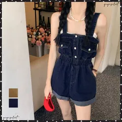 デニムサロペットショート丈オールインワンレディース デニムパンツ ショートオーバーオール 韓国ストリート カジュアル レトロ着やせつなぎパンツ ハイウエスト美脚20代30代サロペ 体型カバーアメカジ ショートサロペット
