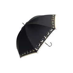 オカモト原宿店 晴雨兼用 日傘 ネコ柄 (紫外線遮蔽率99% / 樹脂カラーコーティング) ブラック 50cm (UVカット/遮光/遮熱) 長傘 手開き傘 軽量 0