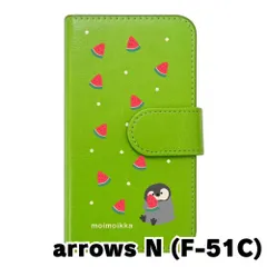 【新品未使用】arrows N F-51C アローズエヌ スマホケース 手帳型 (色：グリーン×柄：ペンギンとスイカ)moimoikka ペンギン 動物 flip2-f51c-gr-20139