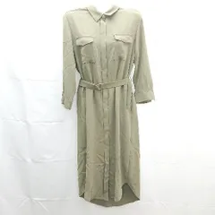 ◇ 美品 WORK TRIP OUTFITS とろみ生地 サラサラ シアー 透け感 ロング丈 七分袖 シャツ サイズL グリーン系 レディース E  【1303090010362】