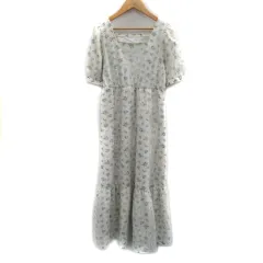 アプレジュール apres jour ワンピース ロング丈 半袖 スクエアネック 花柄 レース 刺繍 M マルチカラー アイボリー /SM23