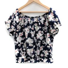 ページボーイ PAGE BOY カットソー 半袖 オフショルダー 花柄 F マルチカラー 紺 ネイビー /SM19