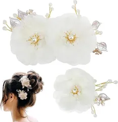 【在庫処分】KALOLINNA 髪飾り ヘアアクセサリー 花 2点セット おしゃれ ブライダル 結婚式 発表会パーティー に 浴衣 着物 袴 卒業式 和装
