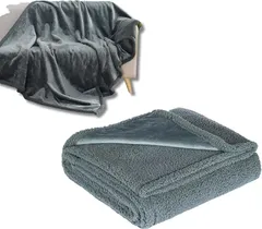 POPULAR MARKET ブランケット 防水 撥水 おしゃれ ペット 子供 カップル 車内 ふわふわ もこもこ 暖かい 通年 サラフワブランケット 毛布 洗える 可愛い さらさら(グレー,  145x165cm)