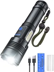 【超高輝度 XHP160】懐中電灯 強力 軍用 最強 ハンディライトtype-Cード充電式5000ｍAh大容量 PSE認証取得 LEDライト 白&赤色灯 COB作業灯 IPX6防水 高輝度 フラッシュライト 強力 7モード調光 ズーム式