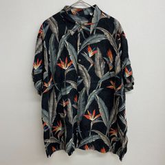 BATIK BAY アロハシャツ 極楽鳥花 ストレリチア ゴクラクチョウカ ブラック レーヨン【メンズ2XL】
