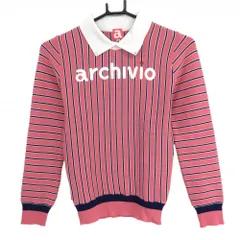 【超美品】アルチビオ 襟付セーター ピンク×ネイビー ストライプ ウール混 ニット レディース 36(S) ゴルフウェア archivio