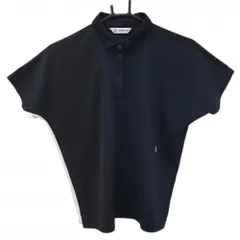 【美品】アンパスィ 半袖ポロシャツ ネイビー×黒 ハーフジップ 襟ロゴ  レディース L ゴルフウェア and per se