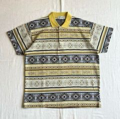 90s　vintage　ネイティブ総柄　半袖ジャガード　ポロニット　グランジ　Y2K