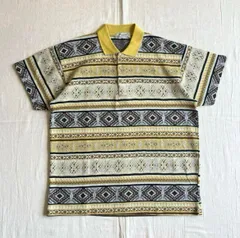 90s　vintage　ネイティブ総柄　半袖ジャガード　ポロニット　グランジ　Y2K