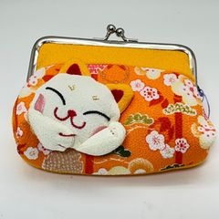 【縁起物】招き猫 がま口ポーチ 和柄 黄色 小銭入れ 小物入れ 開運◎