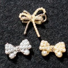 ネイルパーツ リボン 3個 ゴールド シルバー パール 可愛い 高級感 かわいい