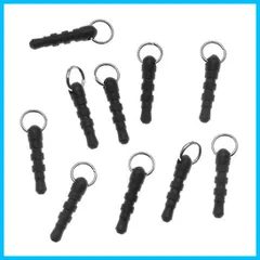 【新着商品】Wave Design イヤホンジャック用 ダストカバー キーリング付き 3.5mm ミニジャック キャップ ホコリ防止 ブラック 3.5穴 (10個 ｼﾙﾊﾞｰﾘﾝｸﾞ)