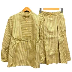 micmac セットアップ シャツ スカート フレア タック ストライプ 長袖 ミモレ丈 黄 イエロー グレー