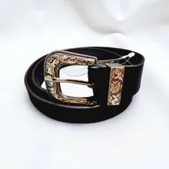 彫刻デザインバックル 黒 ノーブランド ユニセックス　ベルト