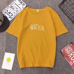 シンプル イエロー マスタード Tシャツ カットソー 半袖 チュニック WATER と書かれた ゆるカワ/冬/プレゼント クリスマス 温感