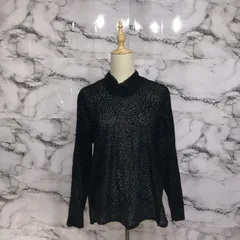 美品<!-利用不可文字-!>　フローリスタ　Florista 長袖ブラウス　【F】　黒　ブラック　シースルー　ラメ　ヒョウ柄　フリル　バックボタン　オシャレ　キレイ　大人　かわいい　上品　春　秋