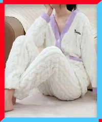 新品 フリースパジャマ レディース 上下セット ボア 冬用 室内着 あったか ぬくぬく 軽量 【送料無料】