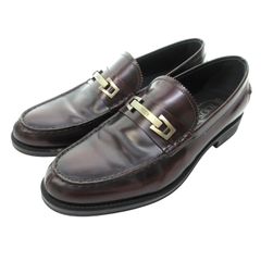 トッズ TOD'S 美品 ローファー スリッポン ロゴ メタルパーツ レザー 茶 ブラウン 9 約28cmのサムネイル