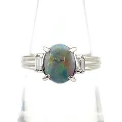 15号】天然ブラックオパール 5.837ct プラチナ鑑別書付ダイヤモンド