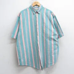 XL/古着 セントジョンズベイ 半袖 シャツ メンズ 90s ロング丈 コットン ボタンダウン 緑他 グリーン ストライプ spe 25apr14 中古 トップ