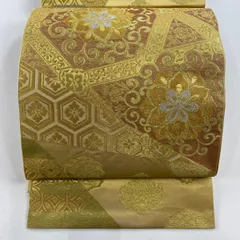 袋帯 名品 川島織物 落款 草花 扇 金糸 箔 金色 六通 正絹