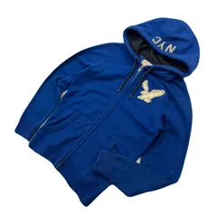 アメリカンイーグル AMERICAN EAGLE スウェット パーカー【スッキリ スリム】ジップアップ ブルーXS メンズ 古着●BK192