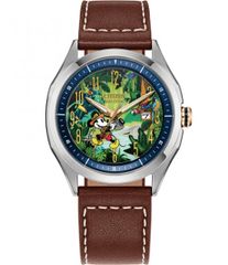 Free Shipping! Men's Disney Citizen Mickey Mouse Explorer Three-Hand Watch with Brown Leather Strap.