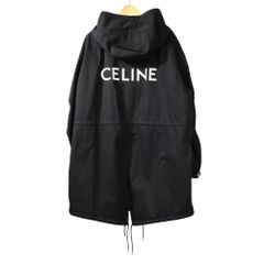 美品 24SS CELINE セリーヌ テクニカルコットン フーディー ロングパーカー モッズコート サイズ50 2W20C004N.38NO ブラック メンズ 古着 中古 USED