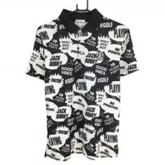 【超美品】ジャックバニー 半袖ポロシャツ 黒×白 英字柄 メンズ 5(L) ゴルフウェア 2022年モデル Jack Bunny