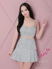 ブラック【an/アン】セットアップ/ キャミソール/ ゴールドバックル/ チェーンパイピング/ ボタン/ プリーツ/ ツーピース/ ミニドレス/ キャバドレス[OF05] [AOC 3474-B-S230418]