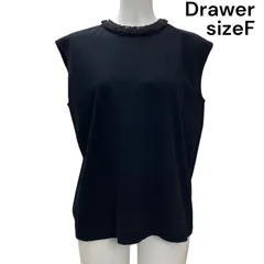 ◇ドゥロワー Drawer ブラウス カットソー ノースリーブ コットン ビーズ装飾 ブラック サイズF レディース S5S743