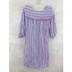 ◇ LAUTREAMONT ロートレアモン ストライプ 七分袖 膝丈 ワンピース 38 ブルー レッド *  【1002797031099】