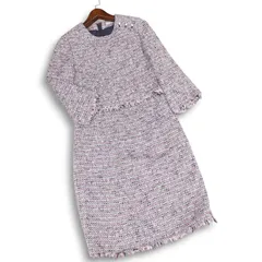 en recre アンレクレ 通年 ノーカラー♪ 長袖 ミックスカラー ツイード ワンピース Sz.38 レディース 発表会 参観日