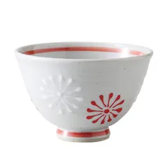 【最短発送】74016 日本製 赤 花一珍 小 飯碗 軽量お茶碗 波佐見焼のサムネイル