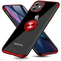iPhone 12 Mini 用 ケース リング付き クリア 透明 TPU 耐衝撃 車載ホルダー対応 スタンド機能 防塵 薄型 軽量 落下防止 一体型 変形防止 全面保護カバー アイフォン 12 Mini 用 ケース 赤 MJJ-1039-11-2