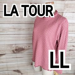 LA TOUR　ラ・トゥール　レディース　格子柄　フリル付きカットソー　長袖　　LL　XLサイズ レッド　赤　ピンク　薄桃色　大きいサイズ　(5700 bbb500)