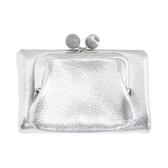 美品 イアパピヨネ がま口 折り財布 シルバー ear PAPILLONNER ear PAPILLONNER イアパピヨネ 牛革がま口 二つ折り財布 シルバー