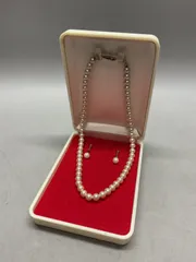 SN569 フェイクパール イミテーション ネックレス イヤリング 2点セット アクセサリー Gsilver刻印あり 珠径6.91mm