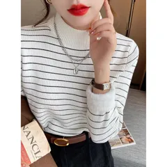 裏起毛 リブニット レディース ハイネック ボーダー ニットセーター ニット インナー トップス 長袖 プルオーバー ぽかぽか 暖か あったか 冷え対策 やわらか オフィス カジュアル 秋冬 秋 冬 韓国 ファッション mkxz197
