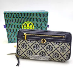 【中古品】Tory Burch トリーバーチ T MONOGRAM JACQUARD ZIP CONTINENTAL WALLET Tモノグラム ジャカード ウォレット 長財布 カラー：ネイビー系 レディース 【200-250227-as-36-izu】
