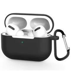 【即日発送】AirPods Pro ケース For カバー AirPods Pro 第1世代シリコン素材 ケース 保護カバー 防水 TOORQR 防塵 落下防止 キズ防止 全面保護 軽量 カラビナ付き(ブラック)