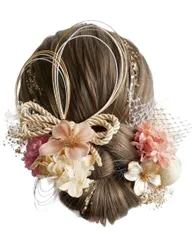 【人気】Lomeri ロメリ【１１色展開】髪飾り 水引 金箔 ドライフラワー 成人式 卒業式 結婚式 和装 15点セット(ピンク)S7