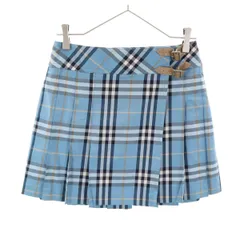 BURBERRY LONDON BLUE LABEL バーバリー ロンドン ブルーレーベル チェック柄 ミニ丈 プリーツ ラップスカート 36 水色 三陽商会 レディース 古着