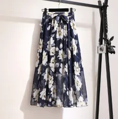 スカート レディース フレア 花柄 シフォン シアー ボタニカル M250417-326