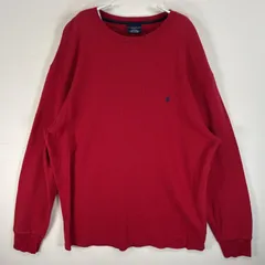 古着 ポロ・ラルフローレン POLO RALPH LAUREN 長袖Tシャツ ロゴ 刺繍 サーマル ワッフル 大きいサイズ 2XL  レッド 無地 メンズ