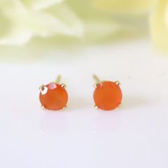 14KGF カーネリアン 4mm ラウンド 一粒 ピアス
