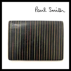 【Paul Smith】カードケース レザー マルチカラー ストライプ ブラック/黒 パスケース/定期入れ ポールスミス (SER-3231)