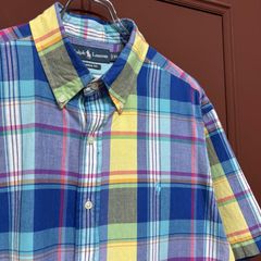 90〜00s Ralph Lauren マドラスチェックシャツ CLASSIC FIT ブルー